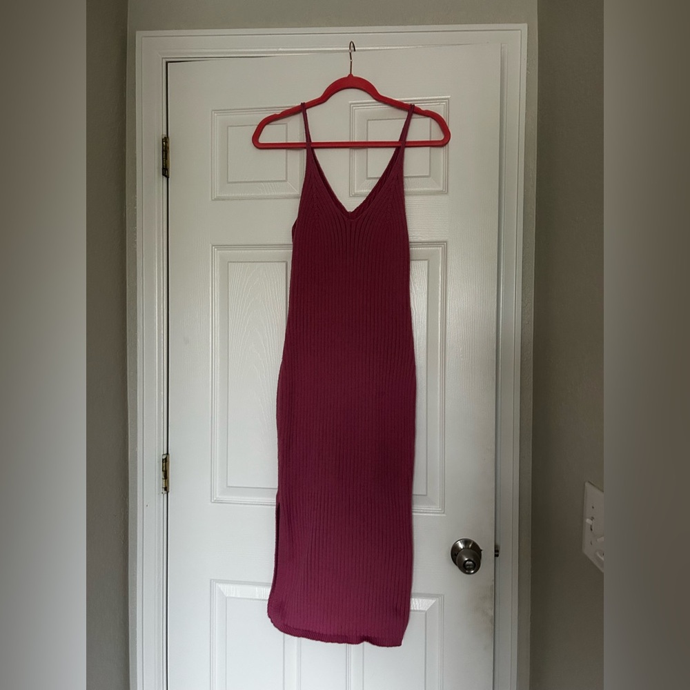 SHEIN pink Slip Midi Dress Spaghetti Strap V-Neck